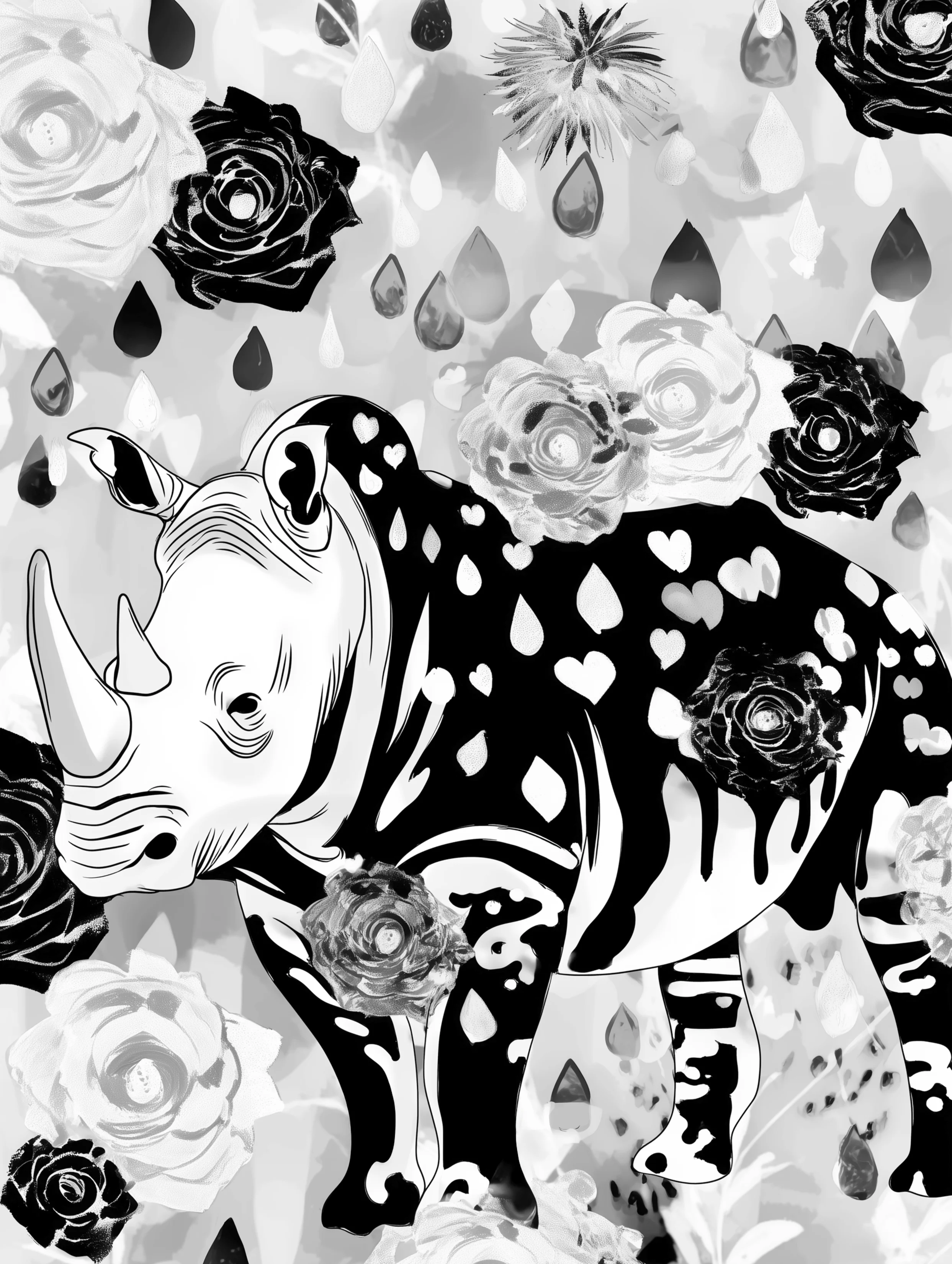 Free printable rhino coloring pages for adults featuring long black lines rhino